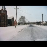 Side street in Guyra covered in snow
