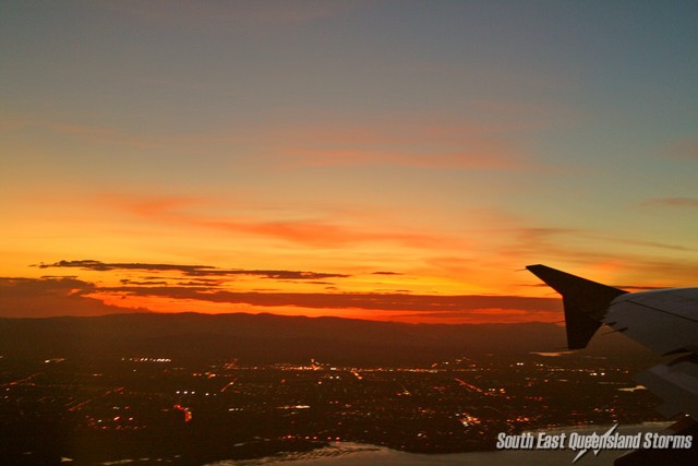 Sunset leaving Brisbane from 2000 feet
